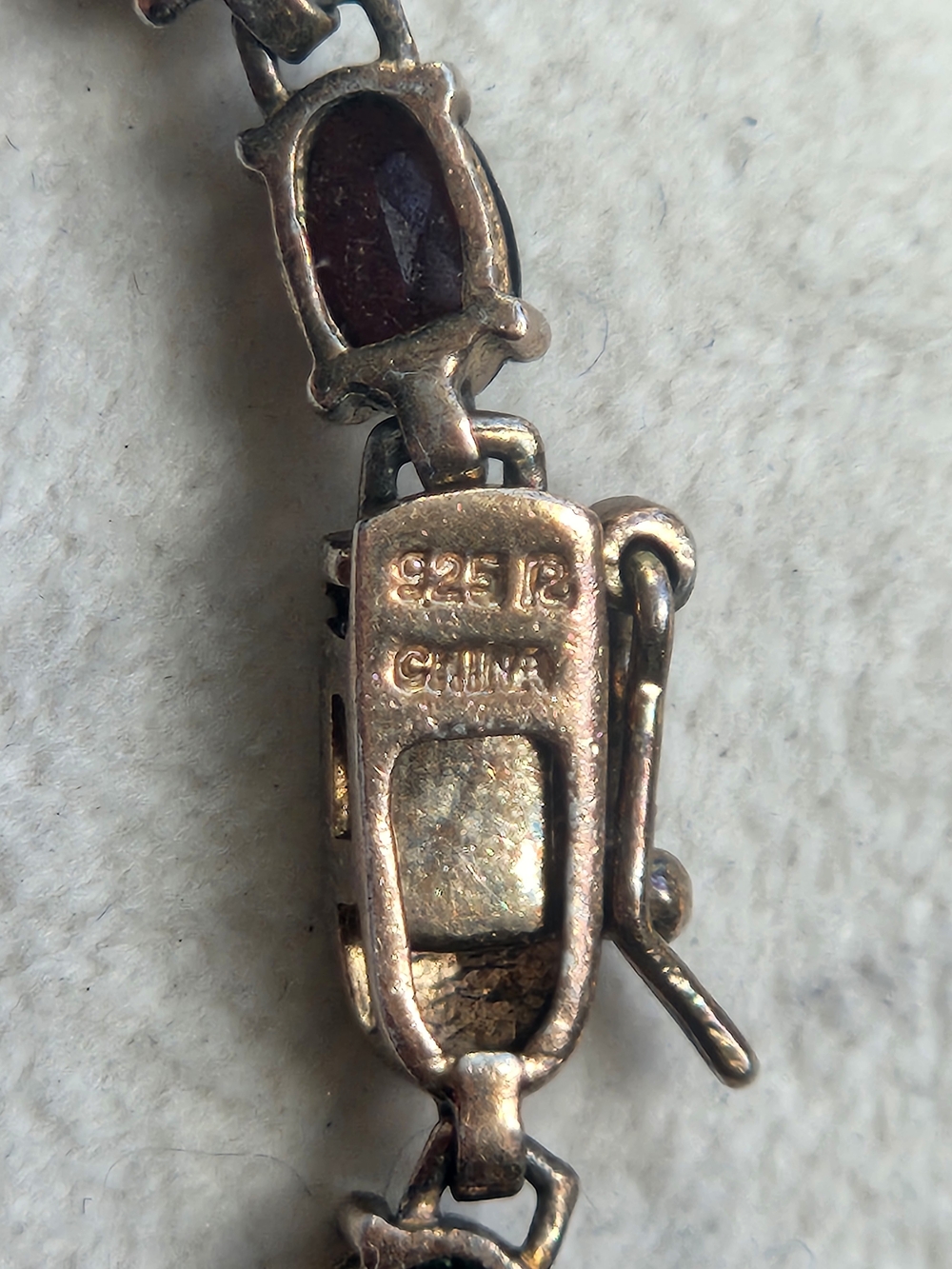 VTG 925 Sterling Silver Gold Vermeil Garnet Gemstone Tennis Bracelet 7" January - Picture 2 of 9
